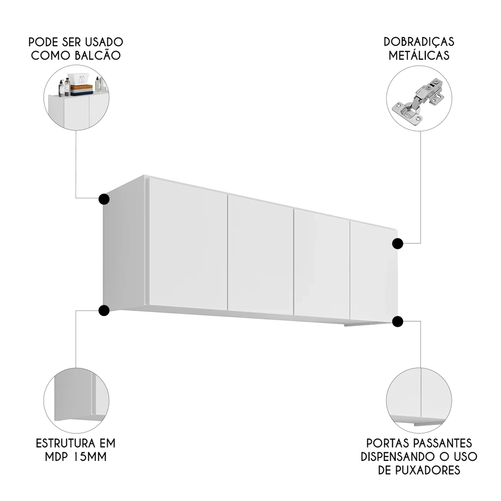 Armário Aéreo Multiuso Lavanderia 118cm Monna Branco Z34    - Mpozenato