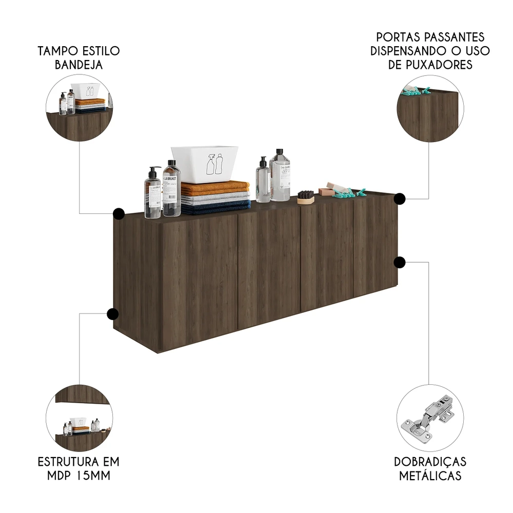 Balcão Suspenso Multiuso Lavanderia 118cm Monna Freijó Z34 - Mpozenato
