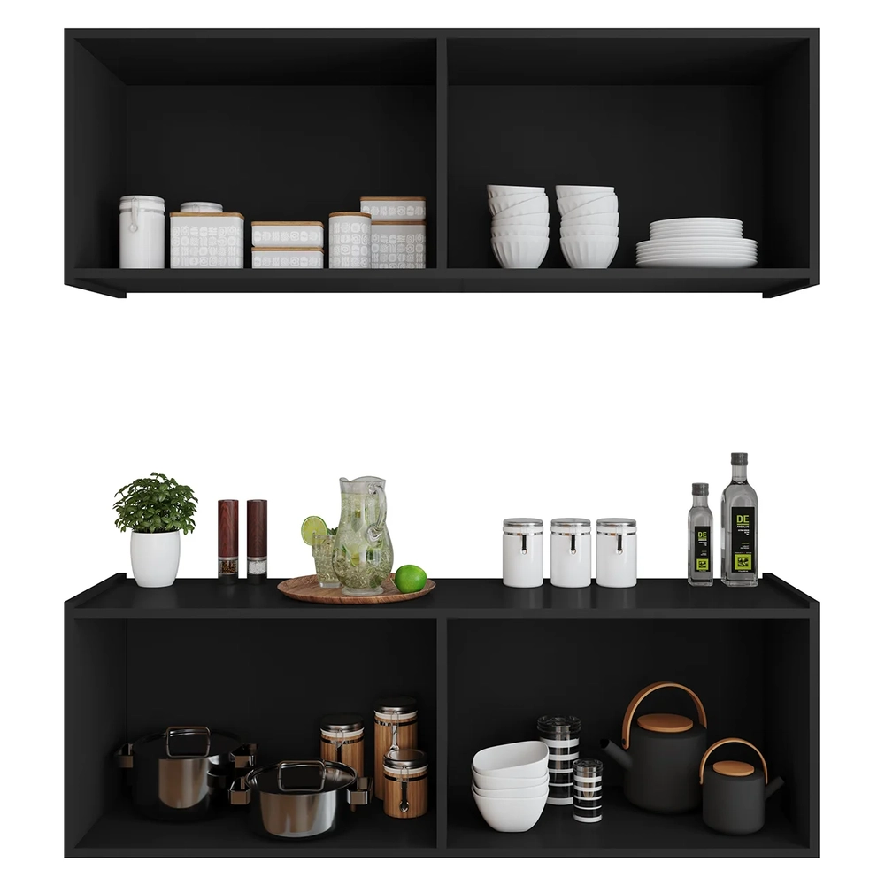 Armário de Cozinha e Balcão Suspenso 118cm Monna Preto Z34  - Mpozenato