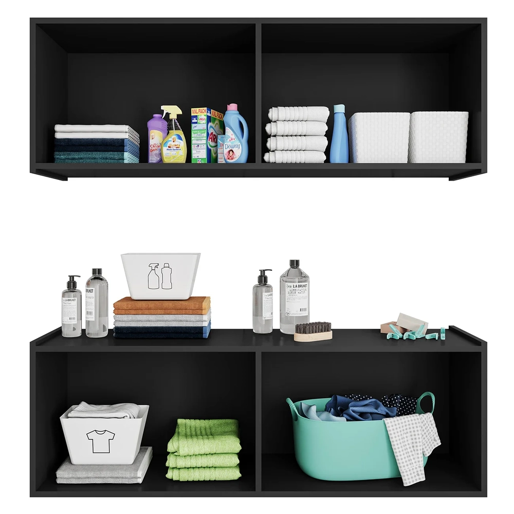 Armário Aéreo e Balcão Para Lavanderia 118cm Monna Preto Z34 - Mpozenato