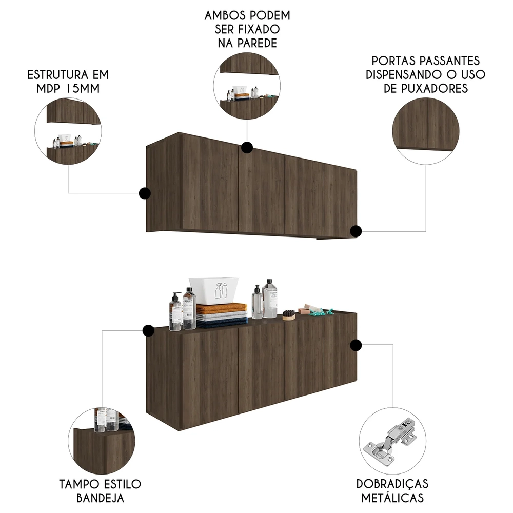 Armário Aéreo e Balcão Para Lavanderia 118cm Monna Freijó Z34 - Mpozenato
