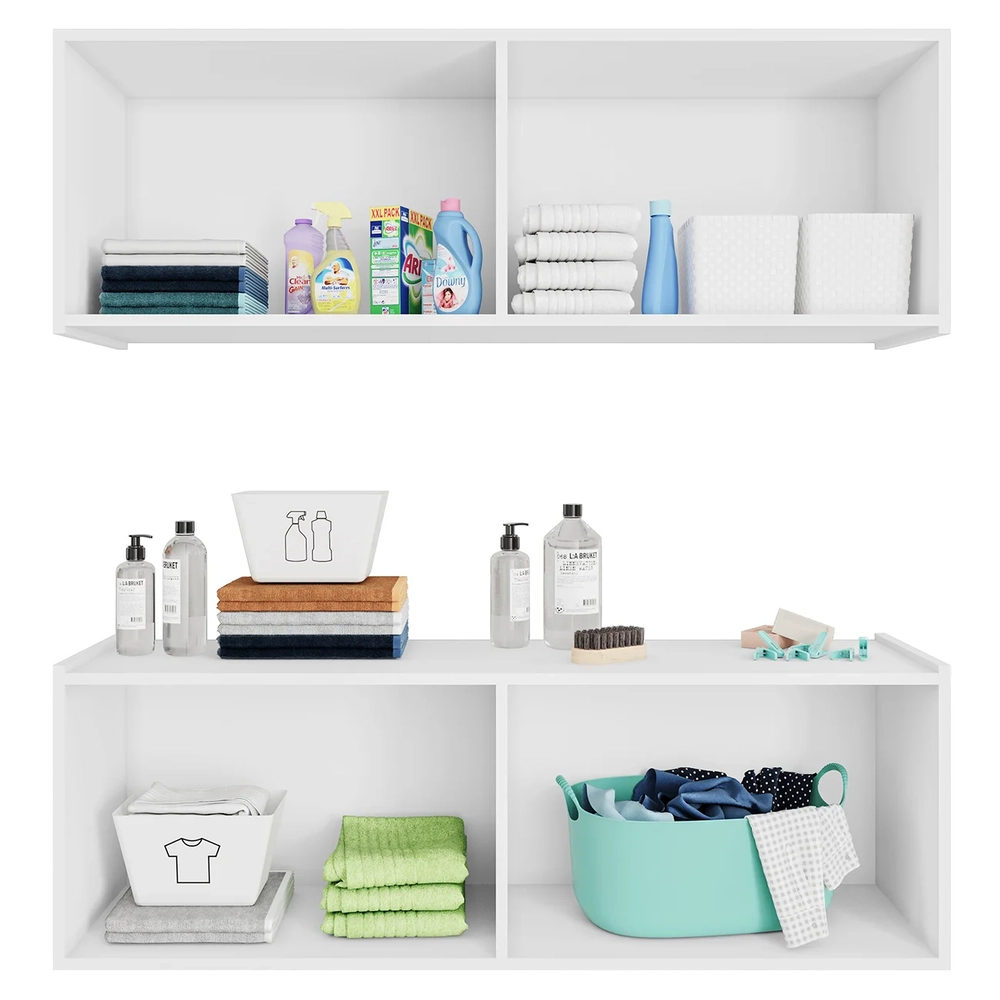 Armário Aéreo e Balcão Para Lavanderia 118cm Monna Branco Z34 - Mpozenato