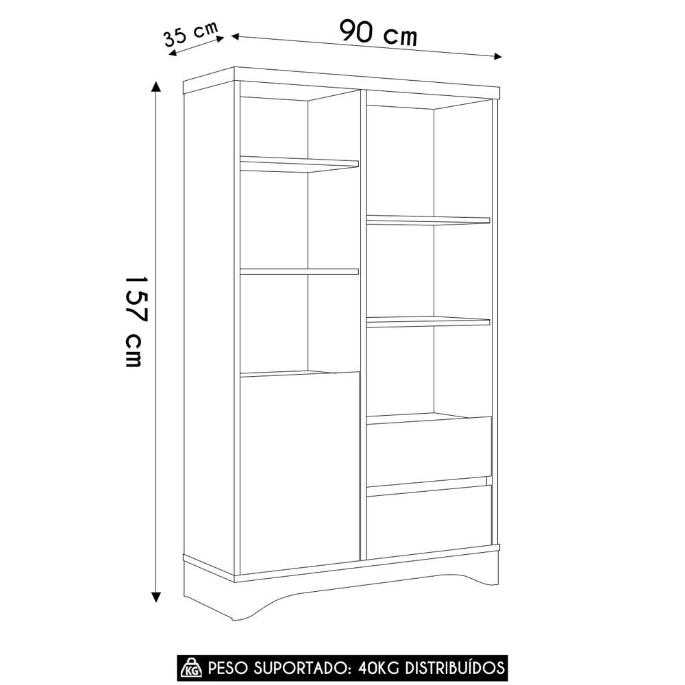 Estante Livreiro Multiuso Com Prateleiras Dante Olmo/Branco A06 - Mpozenato