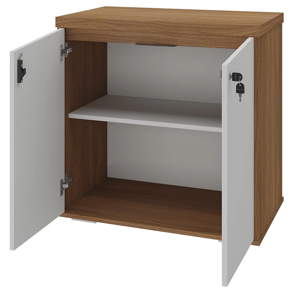 Balcão Para Escritório 74cm 2 Portas Rayly Freijó/Branco A06 - Mpozenato