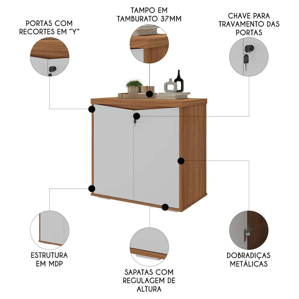 Balcão Para Escritório 74cm 2 Portas Rayly Freijó/Branco A06 - Mpozenato