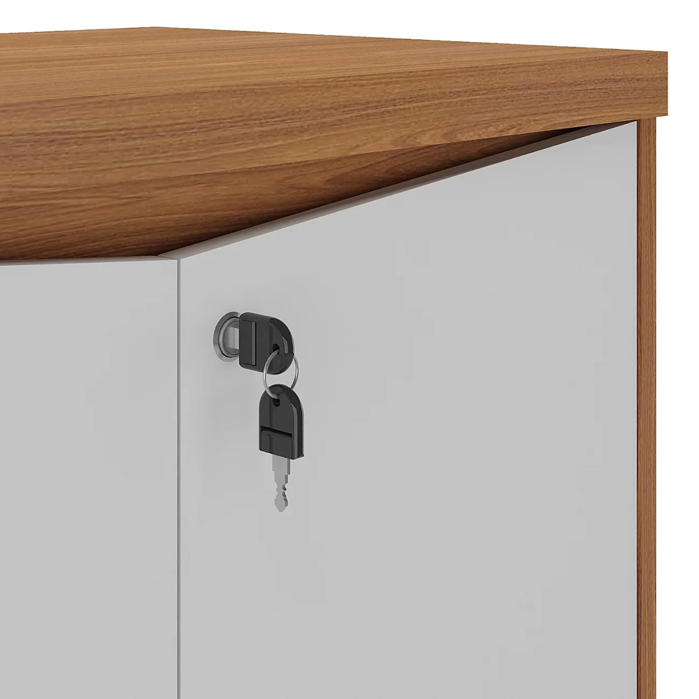 Balcão Para Escritório 74cm 2 Portas Rayly Freijó/Branco A06 - Mpozenato