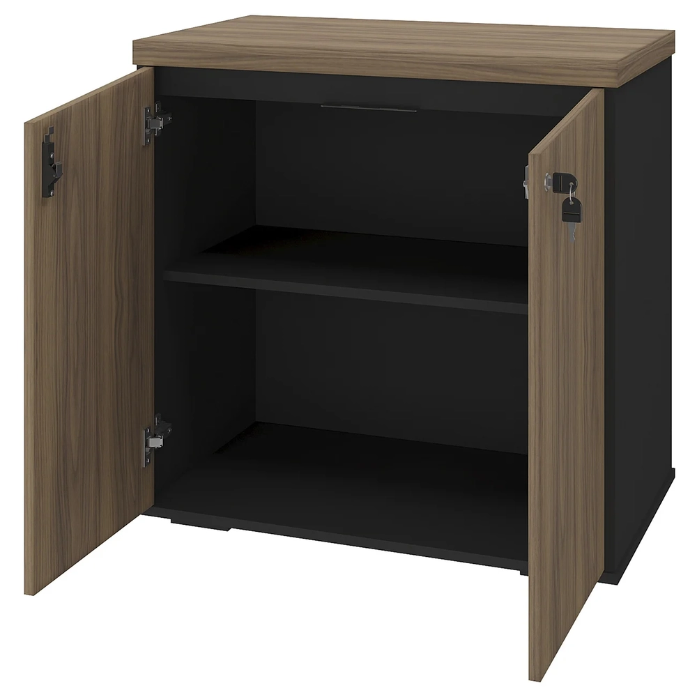 Balcão Para Escritório 74cm 2 Portas Rayly Nogal/Preto A06 - Mpozenato