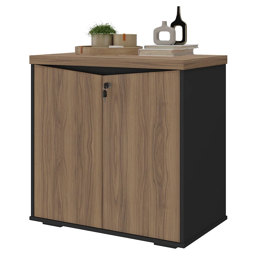 Balcão Para Escritório 74cm 2 Portas Rayly Nogal/Preto A06 - Mpozenato