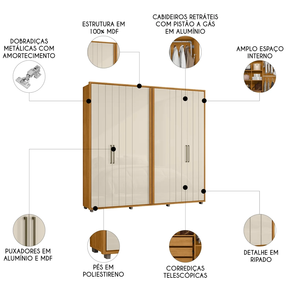 Guarda Roupa Casal 250cm Com 6 Portas Vibe Off/Cinamomo Z10 - Mpozenato