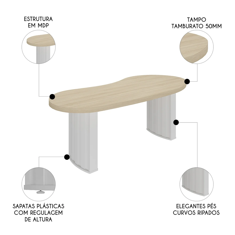 Mesa Para Escritório Reunião 200cm Vinny Carvalho/Branco A06 - Mpozenato