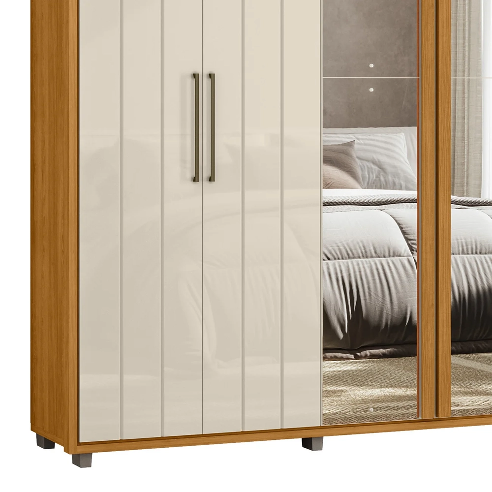 Guarda Roupa Casal 250cm Com Espelho Vibe Off/Cinamomo Z10  - Mpozenato
