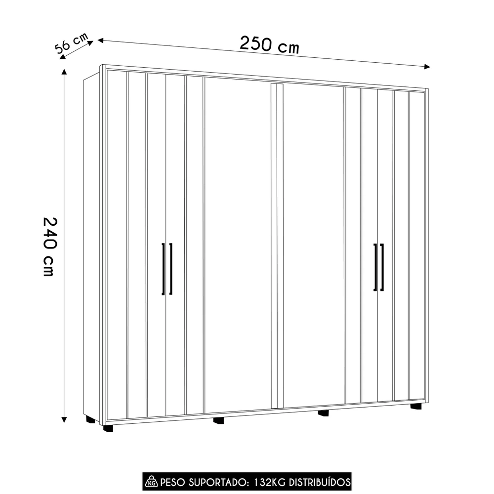 Guarda Roupa Casal 250cm Com 6 Portas Vibe Cinamomo Z10     - Mpozenato