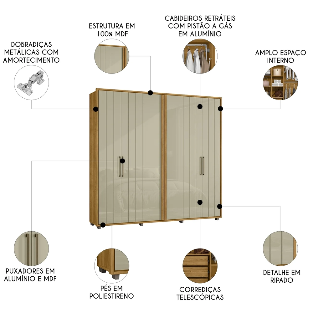 Guarda Roupa Casal 250cm Com 6 Portas Vibe Opala/Cumaru Z10 - Mpozenato