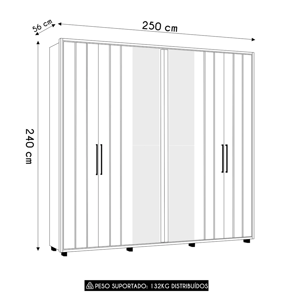 Guarda Roupa Casal 250cm Com Espelho Vibe Opala/Cumaru Z10  - Mpozenato