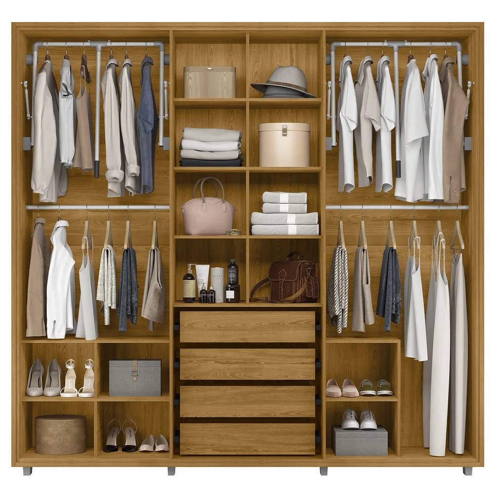 Guarda Roupa Casal 250cm Com Espelho Vibe Opala/Cumaru Z10  - Mpozenato