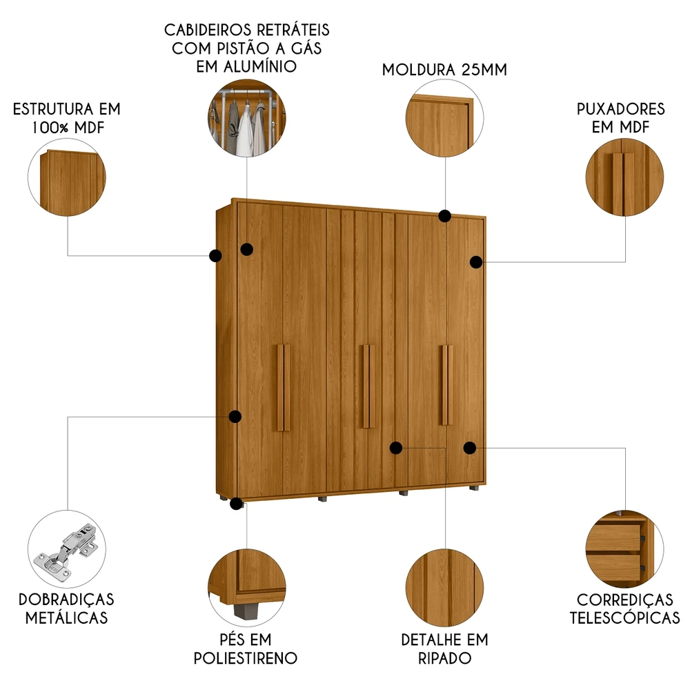 Guarda Roupa Casal 230cm Com 6 Portas Barok Cinamomo Z10    - Mpozenato