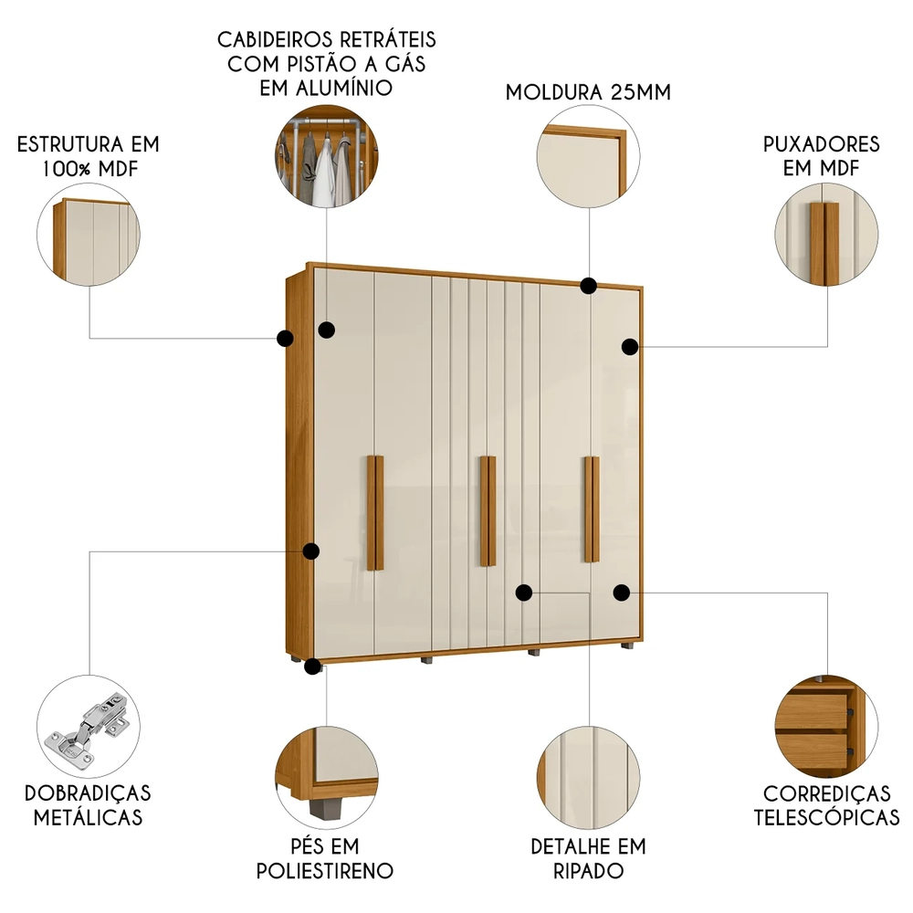 Guarda Roupa Casal 230cm Com 6 Portas Barok Off/Cinamomo Z10 - Mpozenato