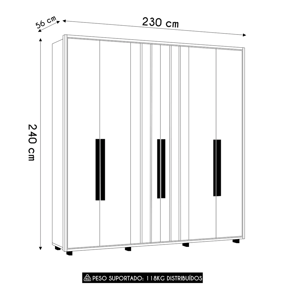 Guarda Roupa Casal 230cm Com 6 Portas Barok Off/Cinamomo Z10 - Mpozenato