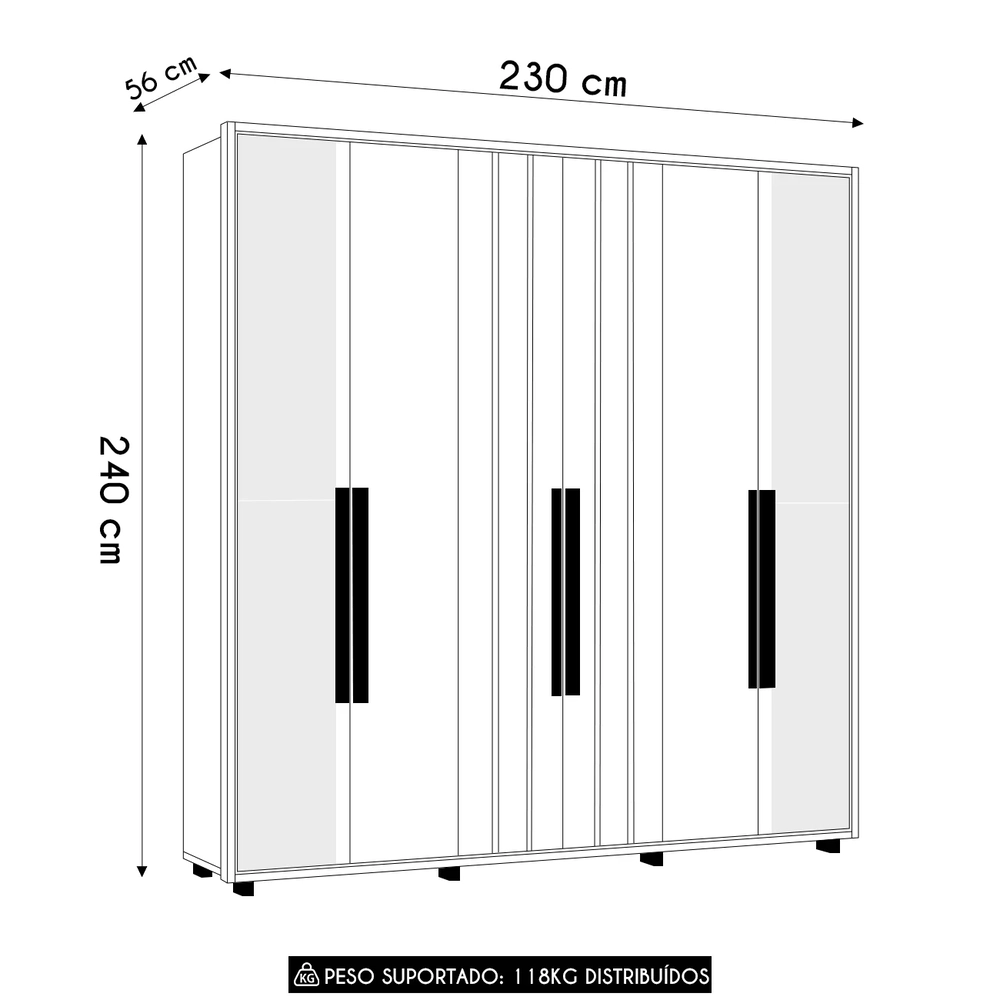 Guarda Roupa Casal 230cm Com Espelho Barok Off/Cinamomo Z10 - Mpozenato