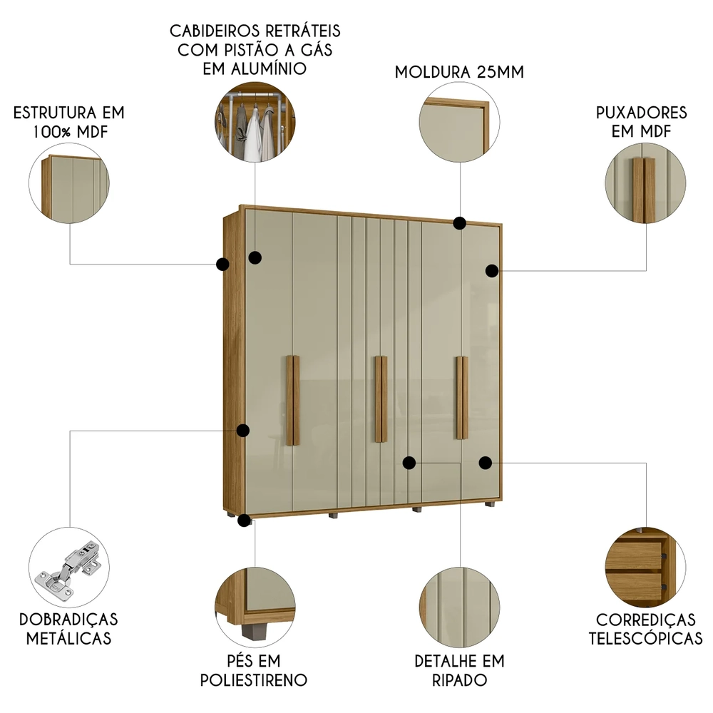 Guarda Roupa Casal 230cm Com 6 Portas Barok Opala/Cumaru Z10 - Mpozenato