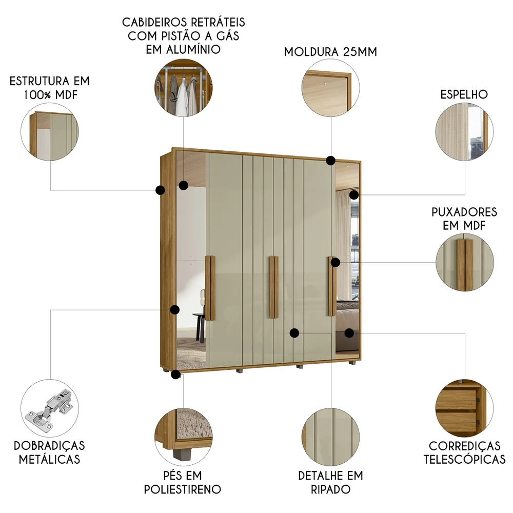 Guarda Roupa Casal 230cm Com Espelho Barok Opala/Cumaru Z10 - Mpozenato