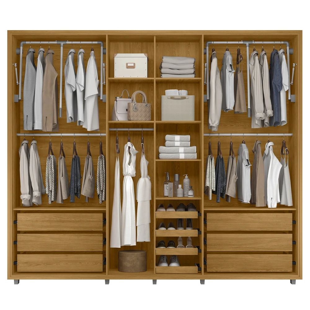 Guarda Roupa Casal 278cm 6 Portas 4 Espelhos Zac Opala/Cumaru Z10 - Mpozenato