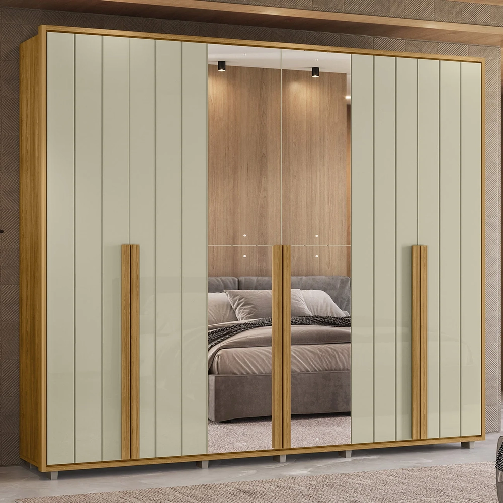 Guarda Roupa Casal 278cm 6 Portas 4 Espelhos Zac Opala/Cumaru Z10 - Mpozenato