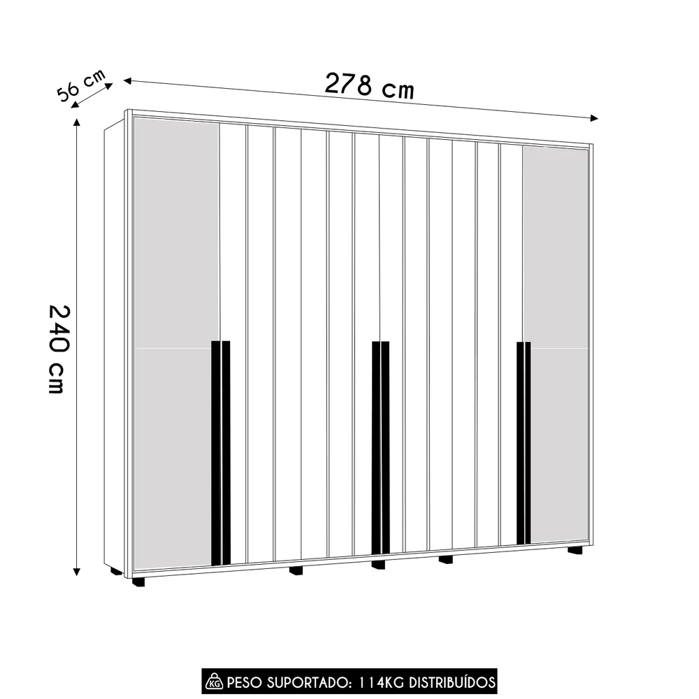 Guarda Roupa Casal 278cm 6 Portas 4 Espelhos Zac Opala/Cumaru Z10 - Mpozenato