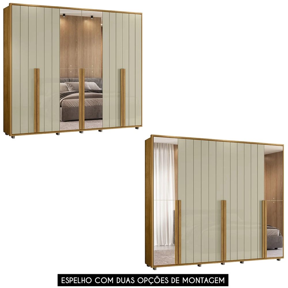 Guarda Roupa Casal 278cm 6 Portas 4 Espelhos Zac Opala/Cumaru Z10 - Mpozenato