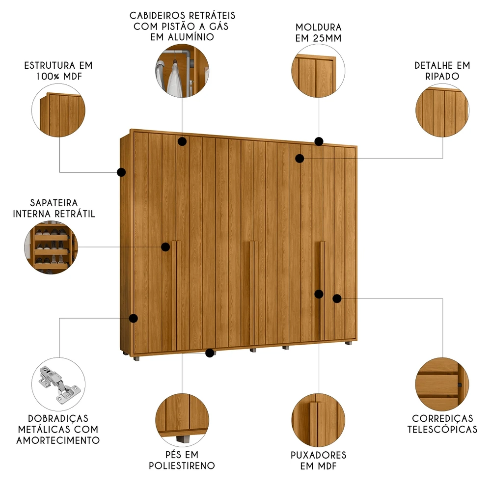Guarda Roupa Casal 278cm Com 6 Portas Zac Cinamomo Z10      - Mpozenato