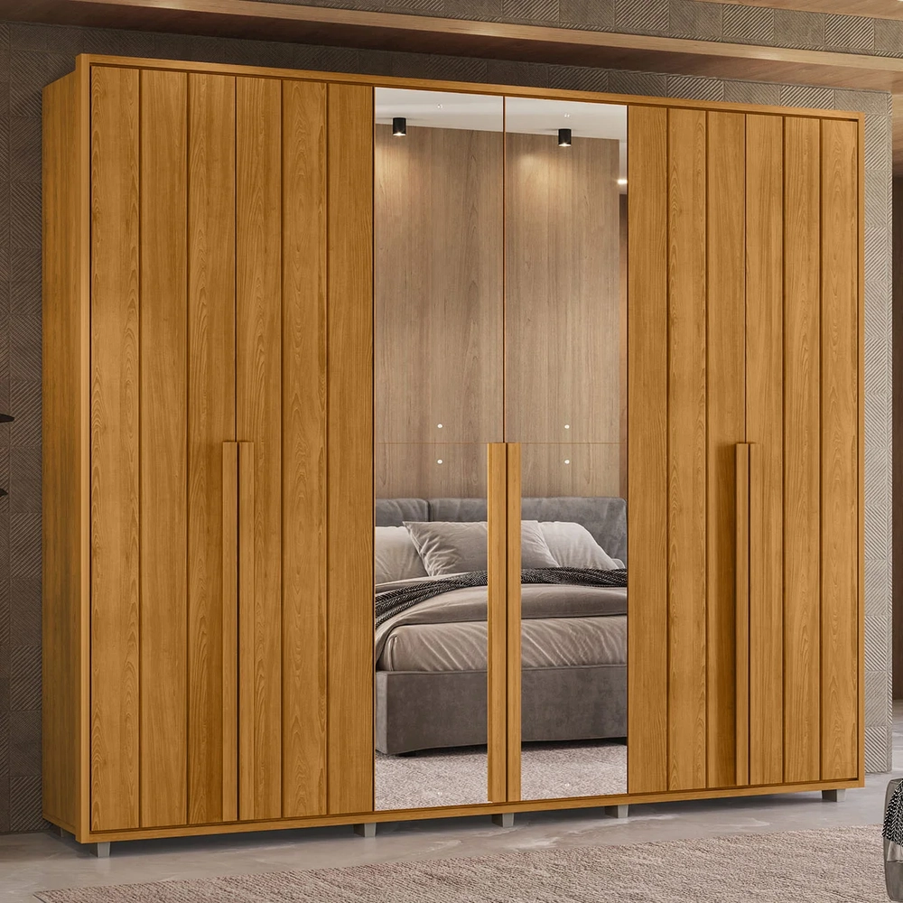 Guarda Roupa Casal 278cm 6 Portas 4 Espelhos Zac Cinamomo Z10 - Mpozenato