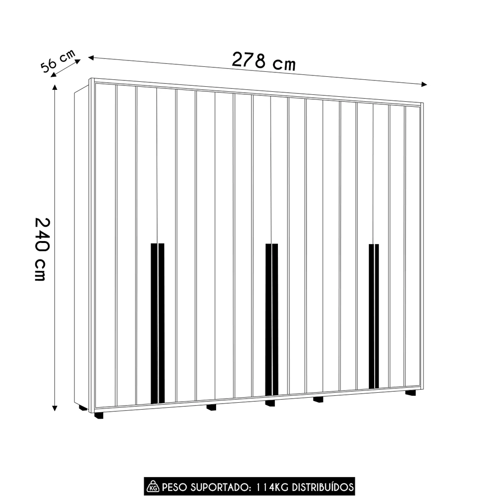 Guarda Roupa Casal 278cm Com 6 Portas Zac Off/Cinamomo Z10  - Mpozenato