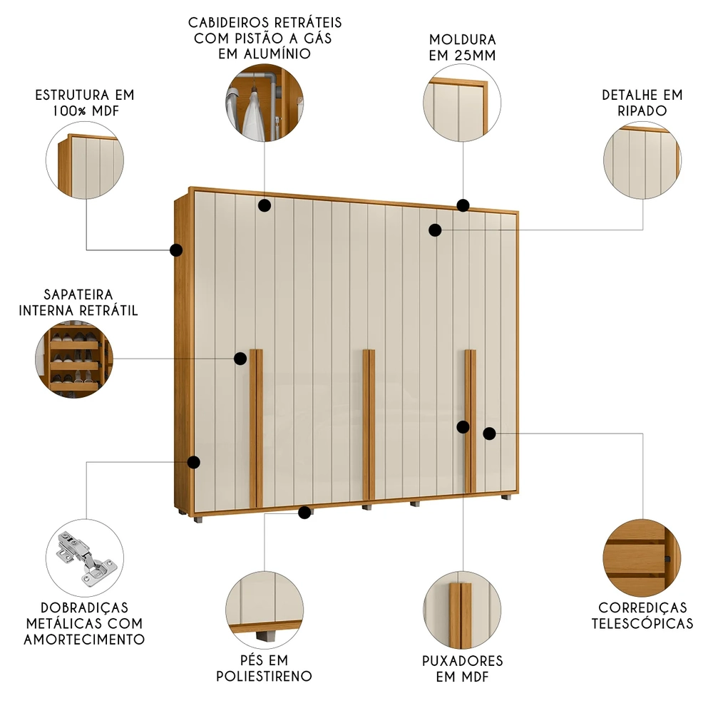 Guarda Roupa Casal 278cm Com 6 Portas Zac Off/Cinamomo Z10  - Mpozenato