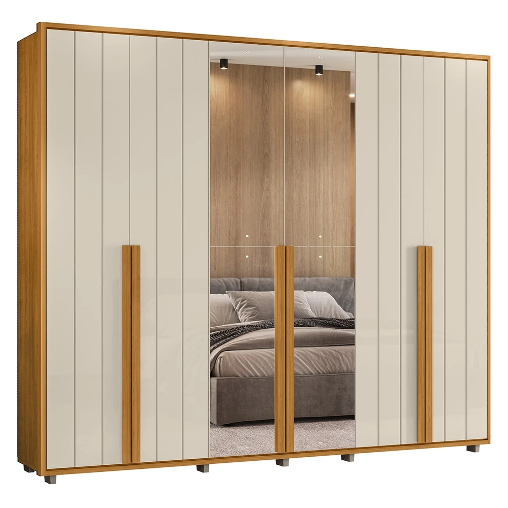 Guarda Roupa Casal 278cm 6 Portas 4 Espelhos Zac Off/Cinamomo Z10 - Mpozenato