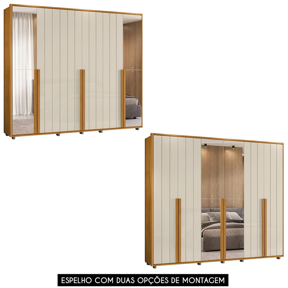 Guarda Roupa Casal 278cm 6 Portas 4 Espelhos Zac Off/Cinamomo Z10 - Mpozenato
