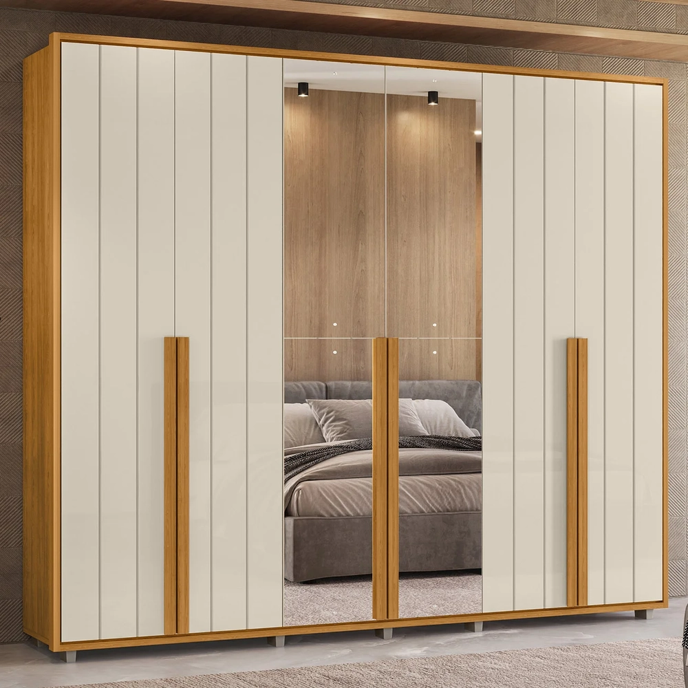Guarda Roupa Casal 278cm 6 Portas 4 Espelhos Zac Off/Cinamomo Z10 - Mpozenato