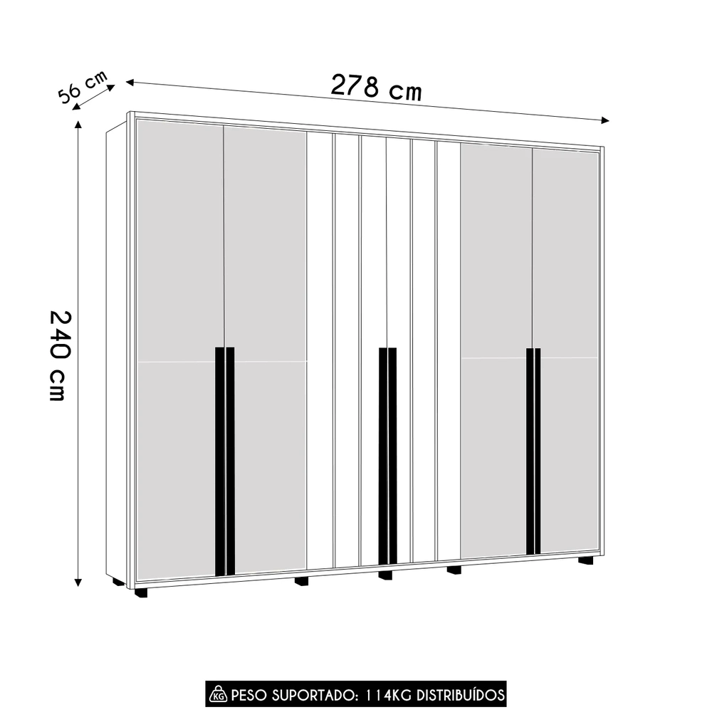 Guarda Roupa Casal 278cm 6 Portas 8 Espelhos Zac Off/Cinamomo Z10 - Mpozenato