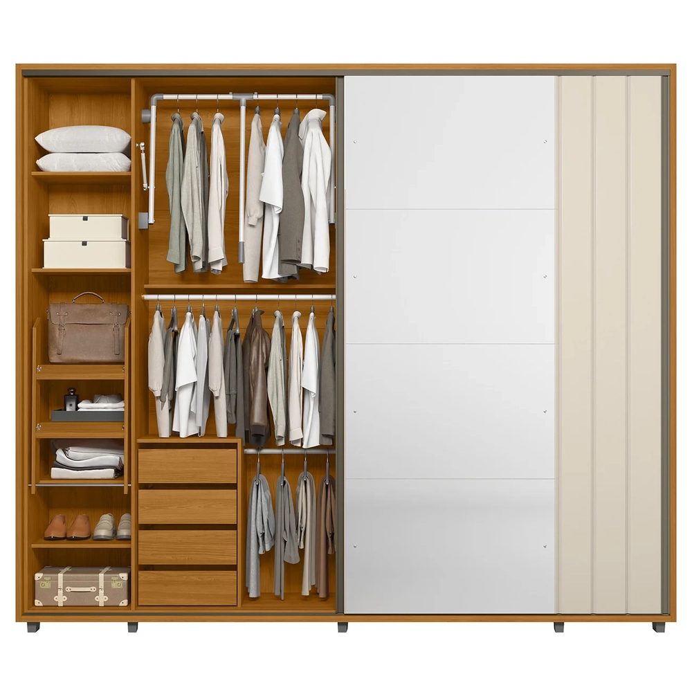 Guarda Roupa Casal 278cm 2 Portas 8 Espelhos Mya Off/Cinamomo Z10 - Mpozenato
