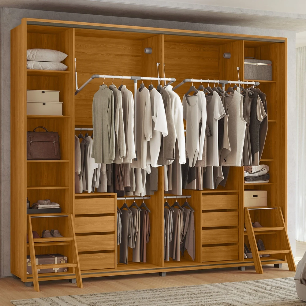 Guarda Roupa Casal 278cm 2 Portas 8 Espelhos Mya Off/Cinamomo Z10 - Mpozenato