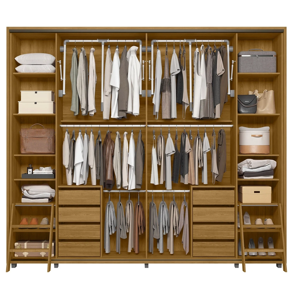 Guarda Roupa Casal 278cm 2 Portas 8 Espelhos Mya Opala/Cumaru Z10 - Mpozenato