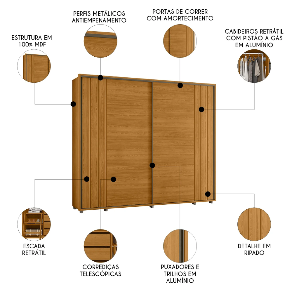 Guarda Roupa Casal 278cm Com 2 Portas Mya Cinamomo Z10      - Mpozenato