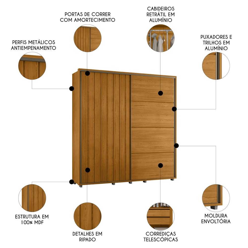Guarda Roupa Casal 230cm Com 2 Portas Verbena Cinamomo Z10  - Mpozenato