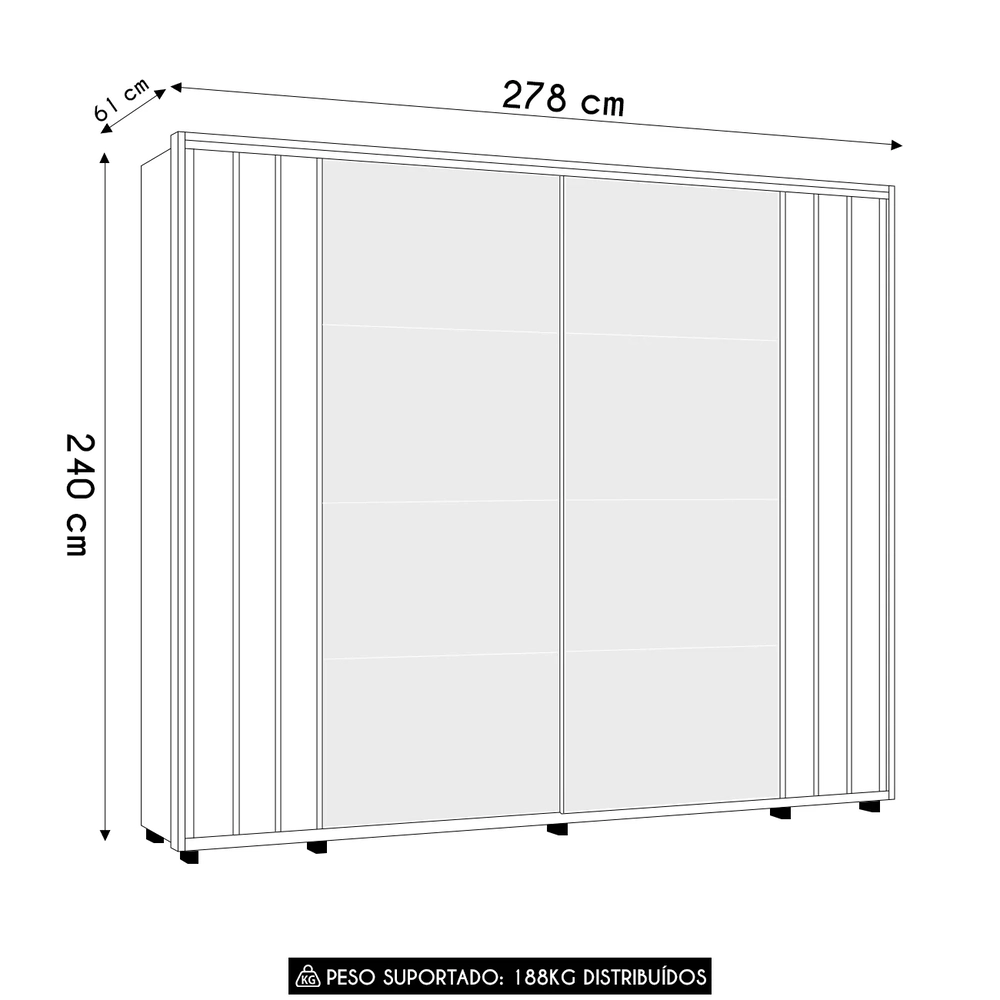 Guarda Roupa Casal 278cm 2 Portas 8 Espelhos Mya Cinamomo Z10 - Mpozenato