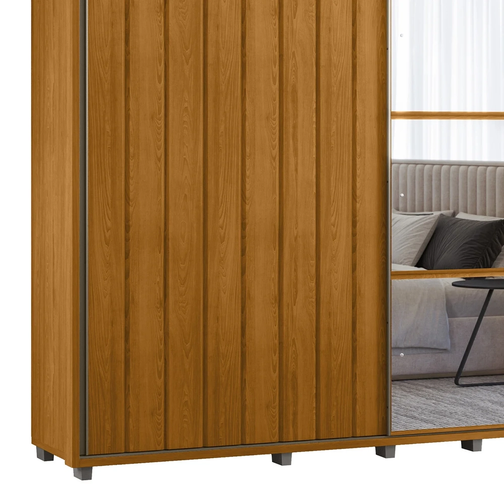 Guarda Roupa Casal 230cm Com Espelho Verbena Cinamomo Z10   - Mpozenato