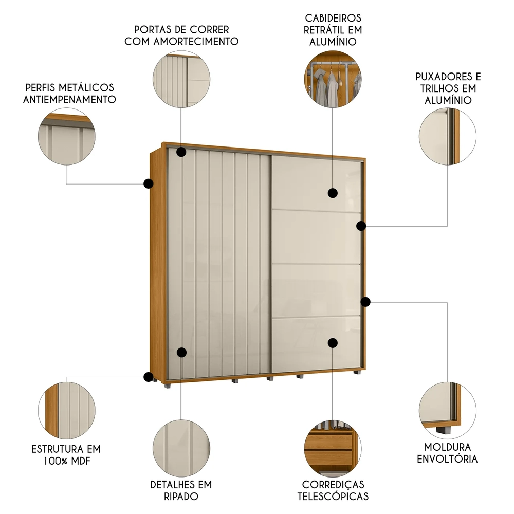 Guarda Roupa Casal 230cm Com 2 Portas Verbena Off/Cinamomo Z10 - Mpozenato