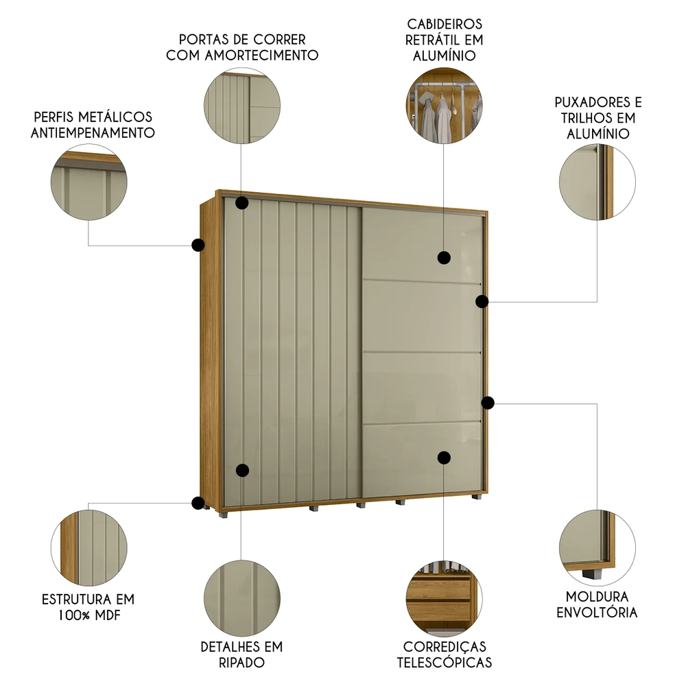 Guarda Roupa Casal 230cm Com 2 Portas Verbena Opala/Cumaru Z10 - Mpozenato