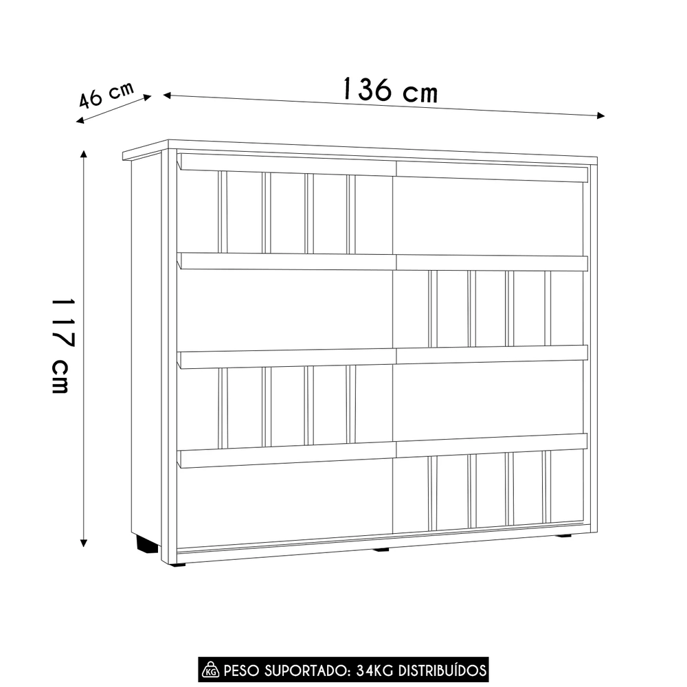 Cômoda Para Quarto Com 8 Gavetas 136cm Avila Opala/Cumaru Z10 - Mpozenato