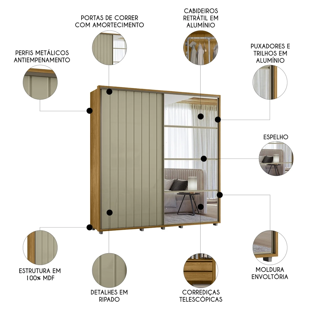Guarda Roupa Casal 230cm Com Espelho Verbena Opala/Cumaru Z10 - Mpozenato