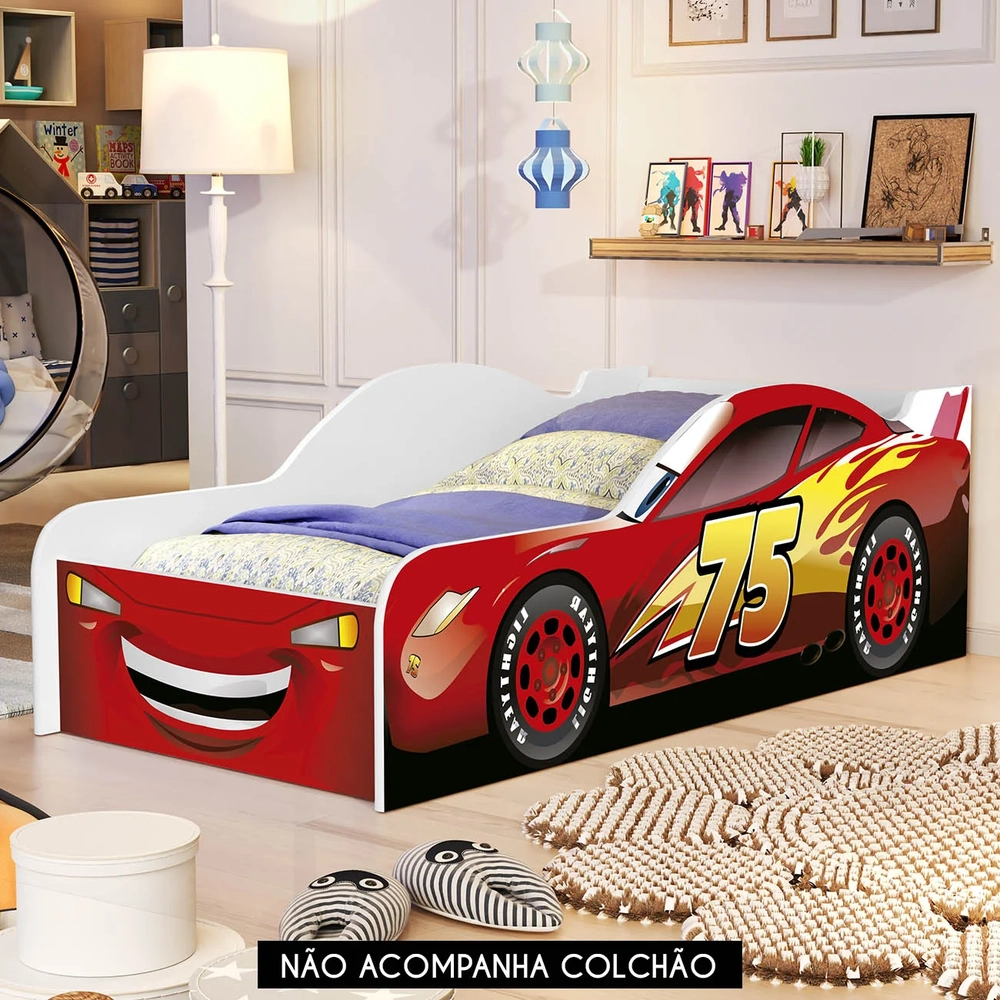Cama Solteiro Infantil 188x88cm Personagens Carro Vermelho Z53 - Mpozenato