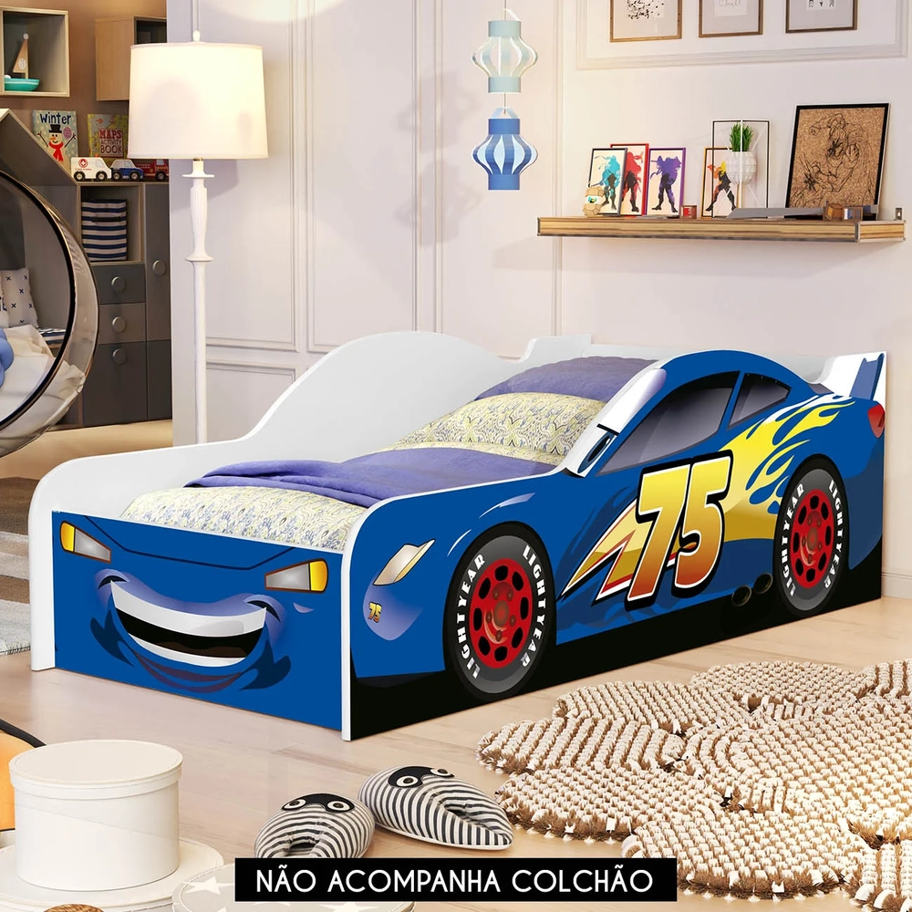 Cama Solteiro Infantil 188x88cm Personagens Carro Azul Z53  - Mpozenato